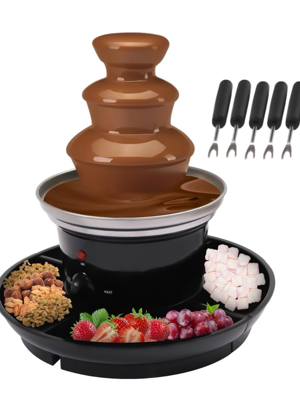 Chocolate Fondue Fountain with 4-Tier Flow and Serving Tray - Black